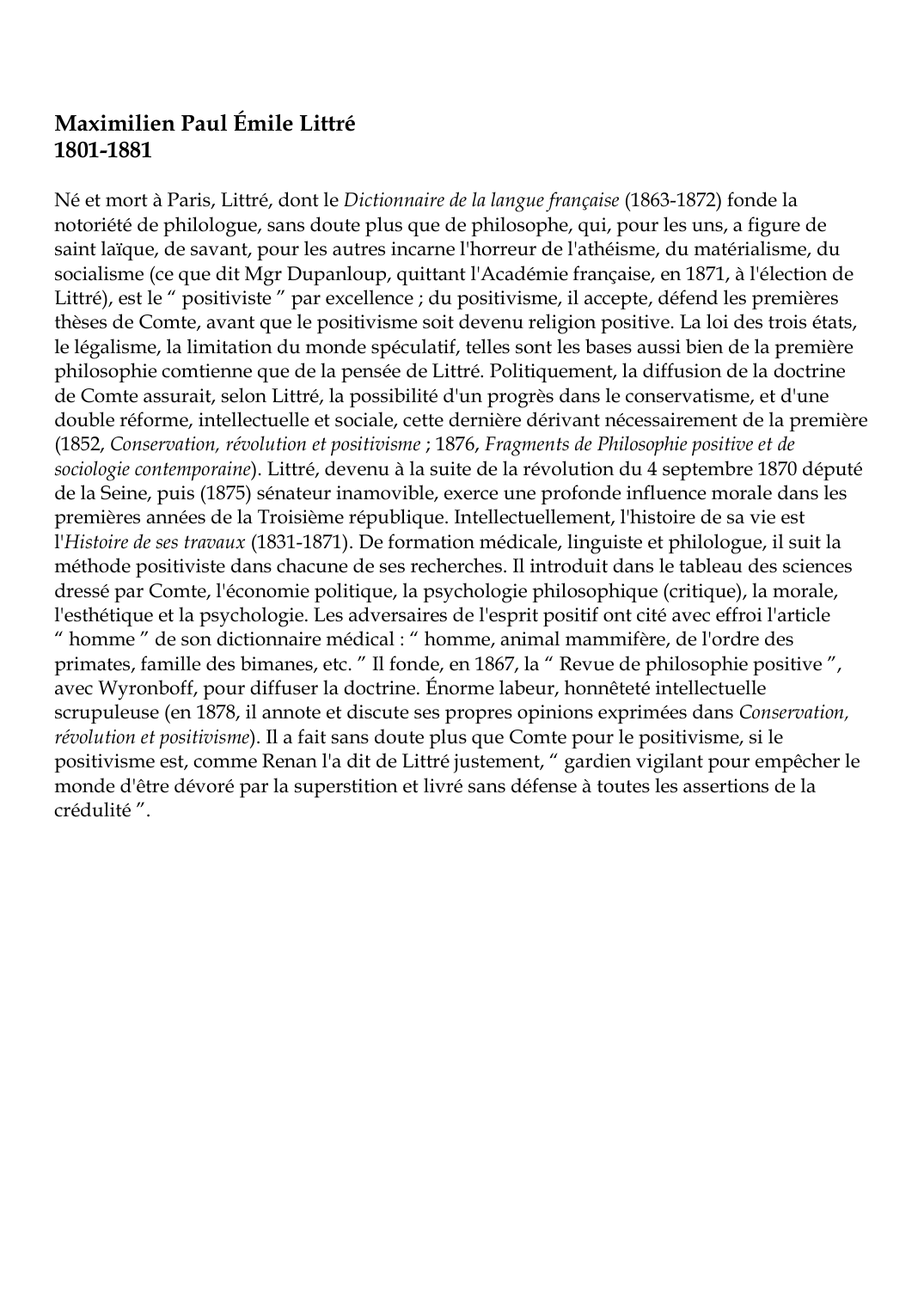 Prévisualisation du document Maximilien Paul Émile Littré1801-1881Né et mort à Paris, Littré, dont