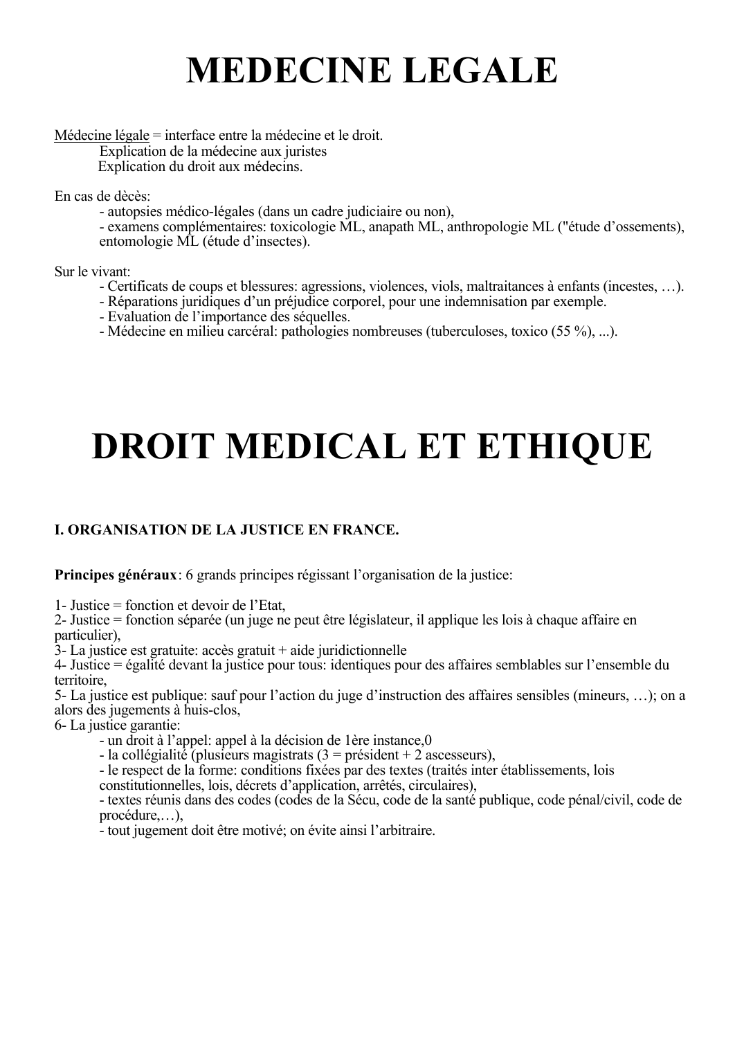 Prévisualisation du document MEDECINE LEGALEMédecine légale = interface entre la médecine et le droit