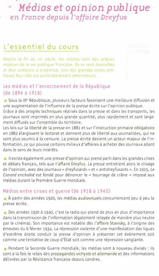 Prévisualisation du document Médias et opinion publique

en France depuis l'affaire Dreyfus
L'essentiel du cours
Dt'pt.. s la �., J..i x x s1i:.�.e...