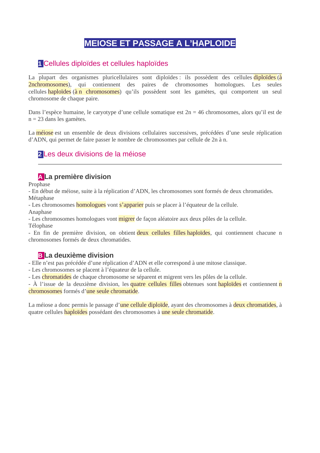 Prévisualisation du document Meiose