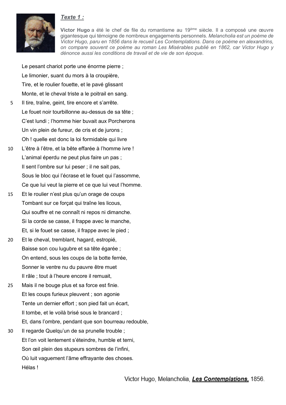 Prévisualisation du document Melancholia Le pesant chariot Victor Hugo Les contemplations