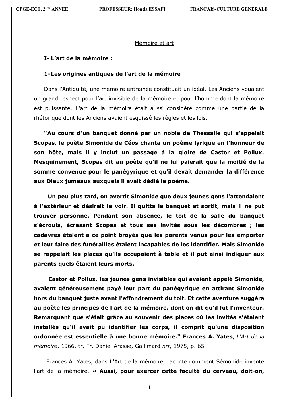 Prévisualisation du document Mémoire et art (CPGE)