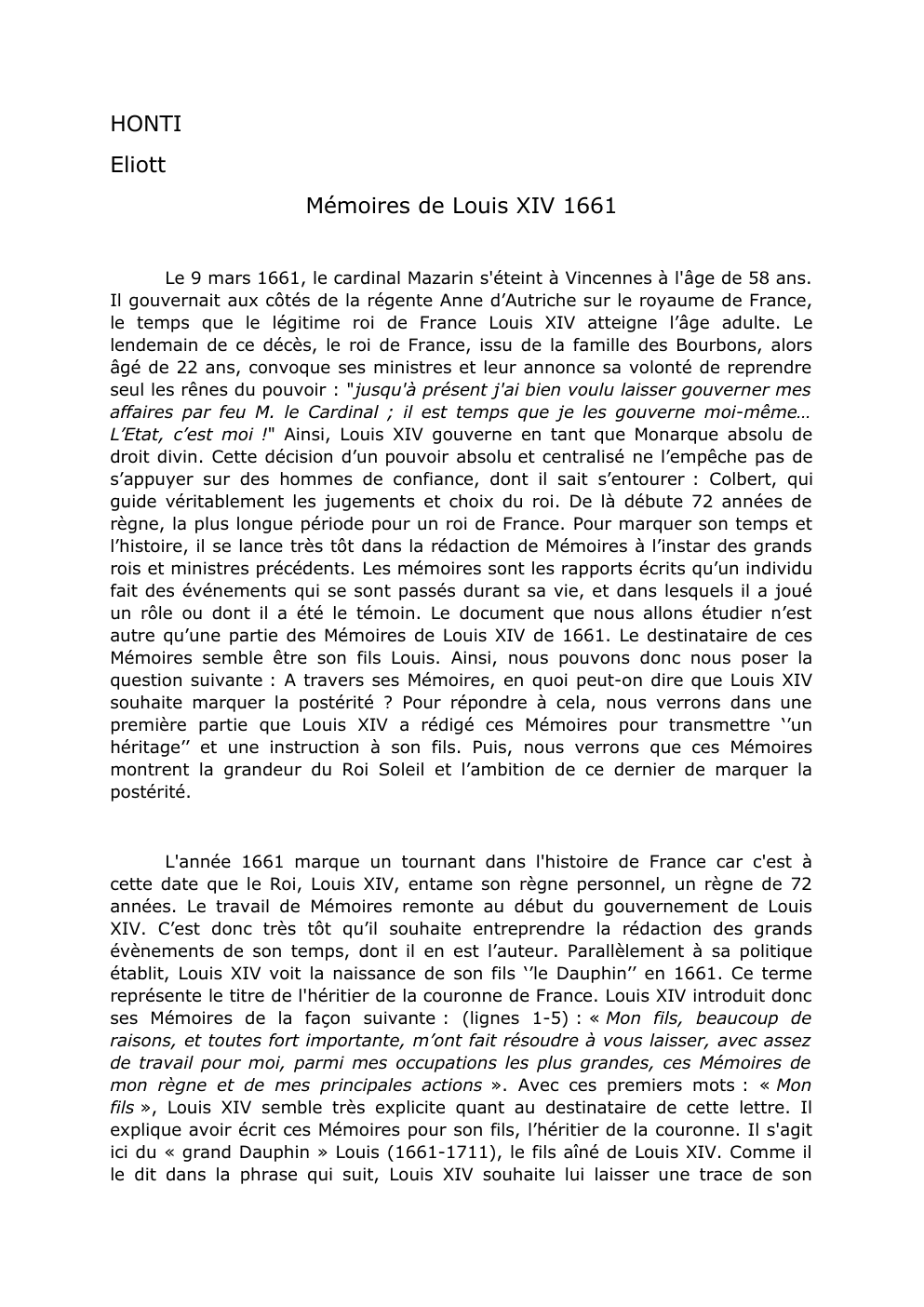 Prévisualisation du document Mémoires de Louis XIV 1661