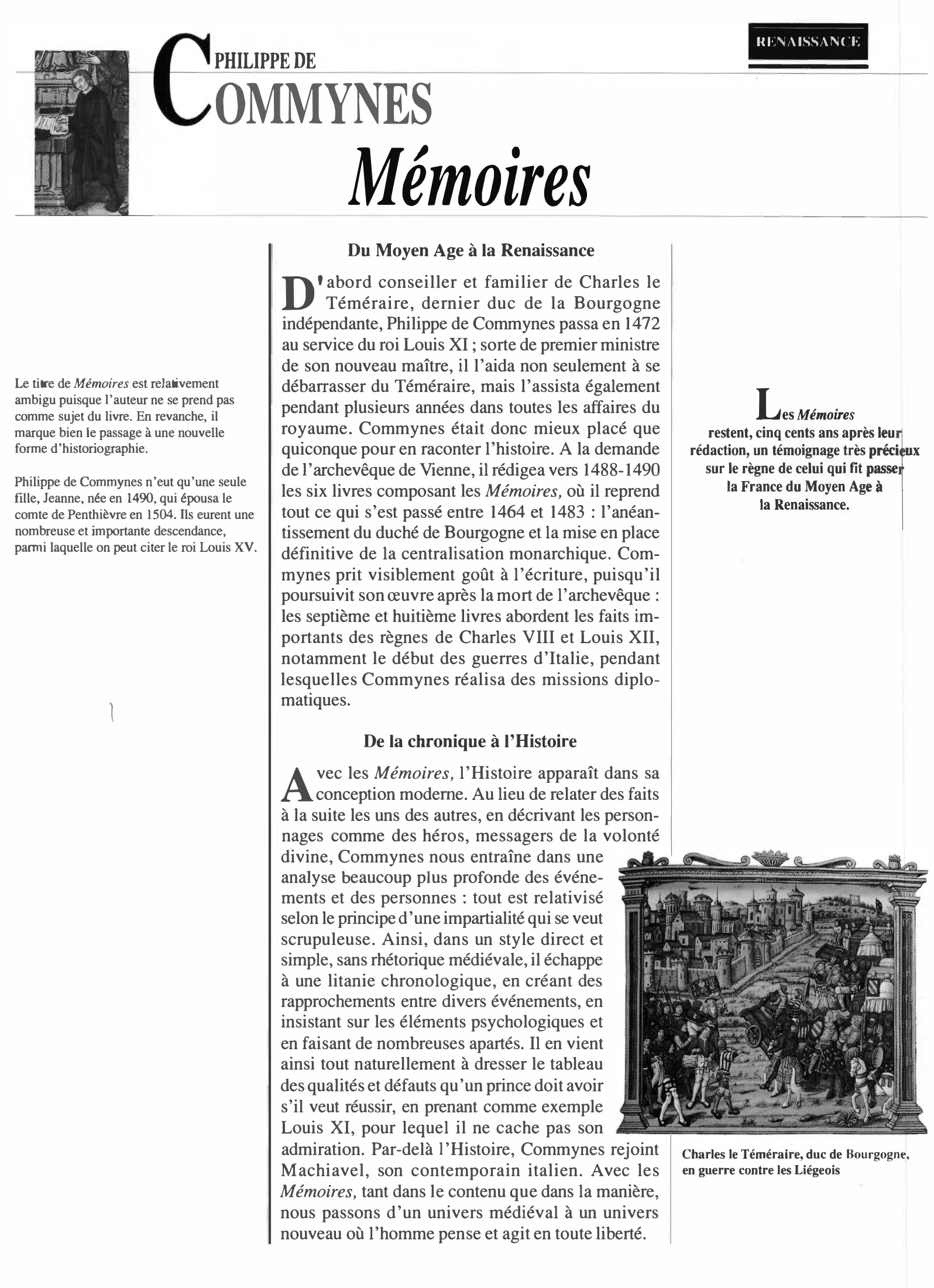Prévisualisation du document MÉMOIRES de Philippe de Commynes (résumé)