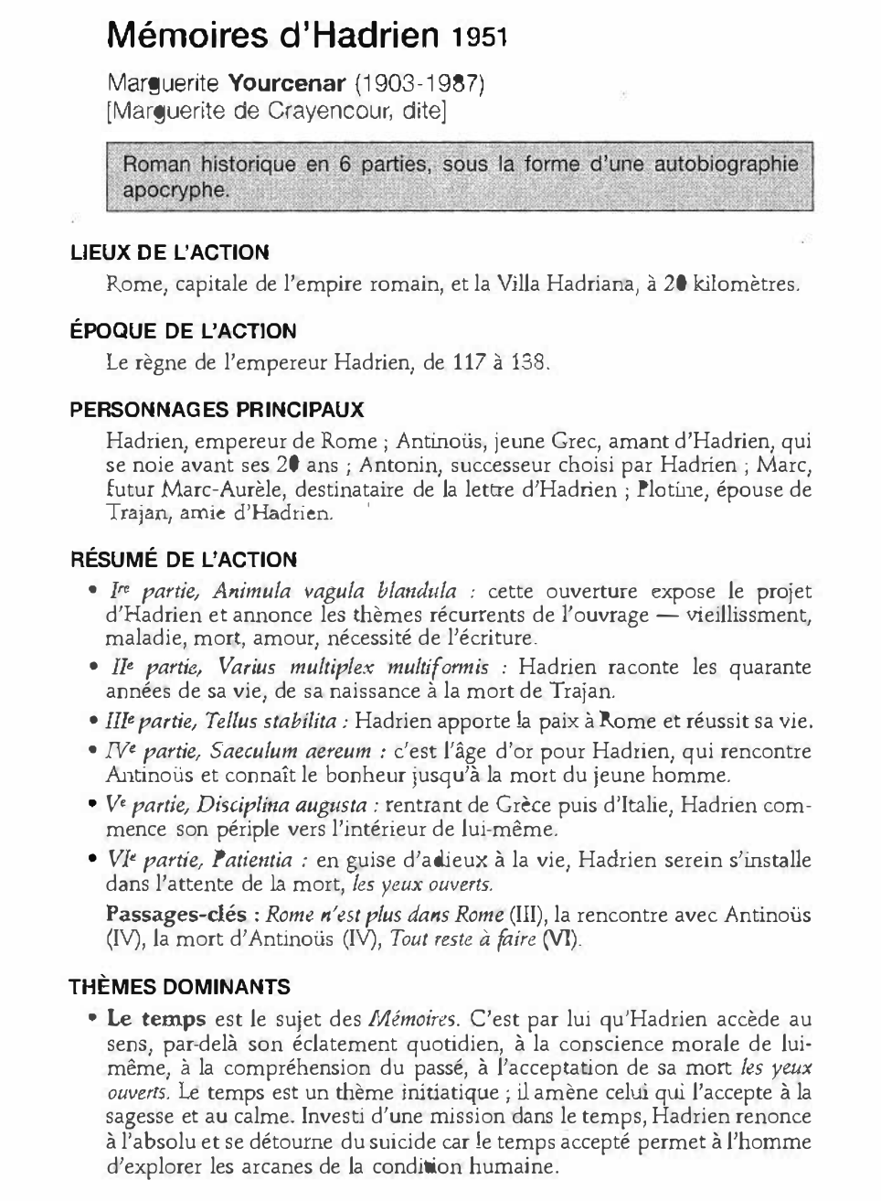 Prévisualisation du document MÉMOIRES D’HADRIEN de Marguerite Yourcenar (résumé)