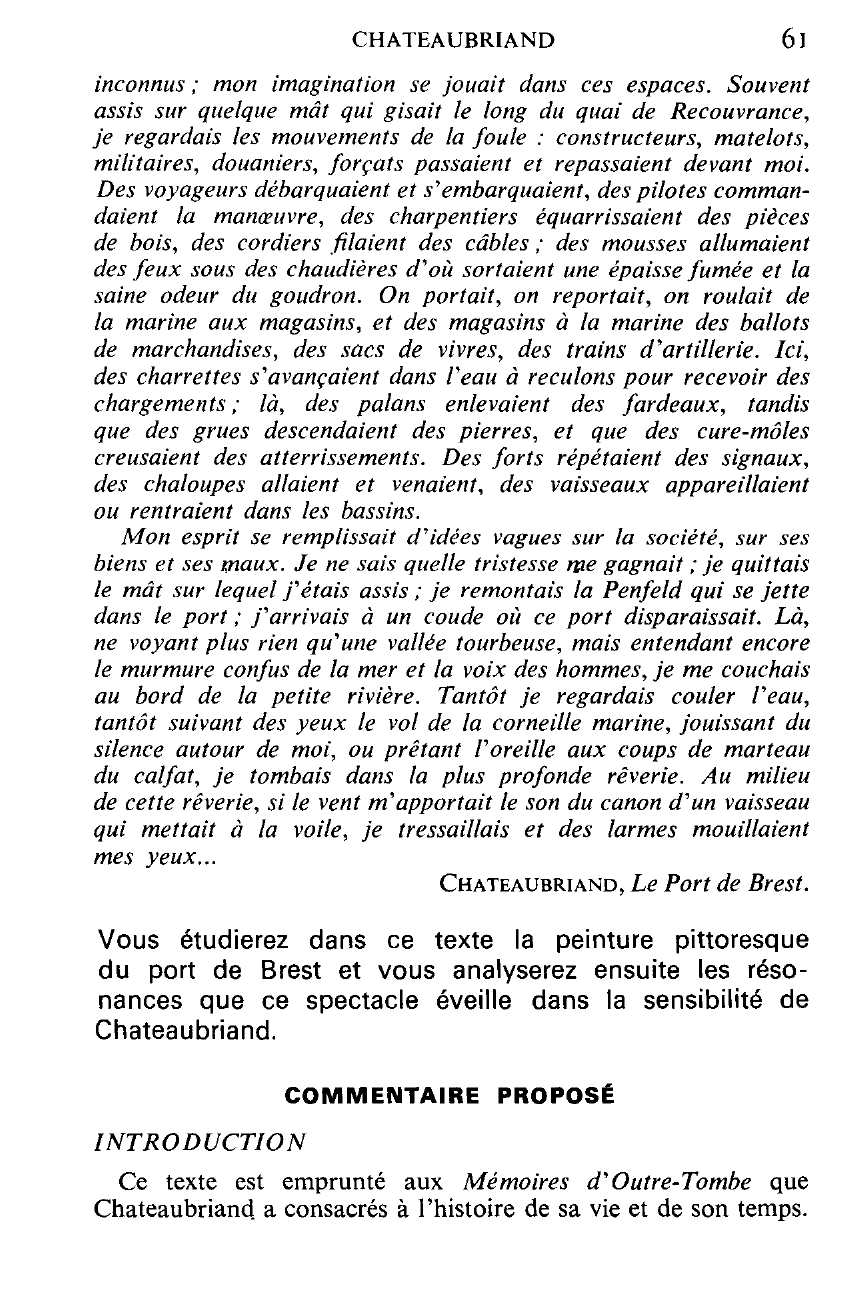 Prévisualisation du document Mémoires d'Outre-Tombe : CHATEAUBRIAND, Le Port de Brest.