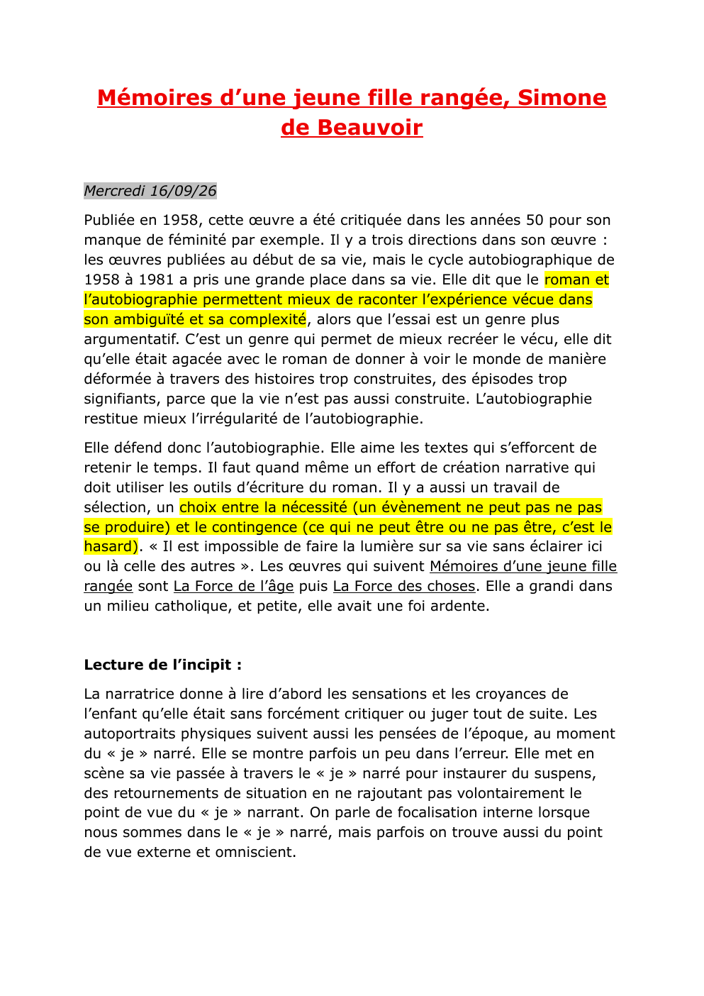 Prévisualisation du document Mémoires d’une jeune fille rangée, Simone de Beauvoir