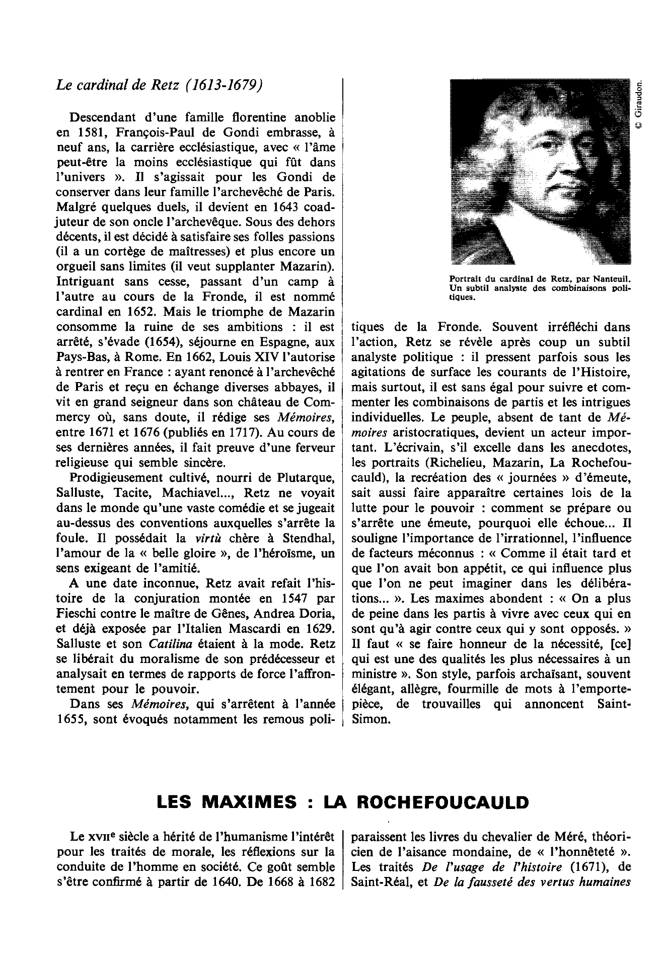Prévisualisation du document MÉMOIRES, MAXIMES, LETTRES AU XVIIe SIECLE