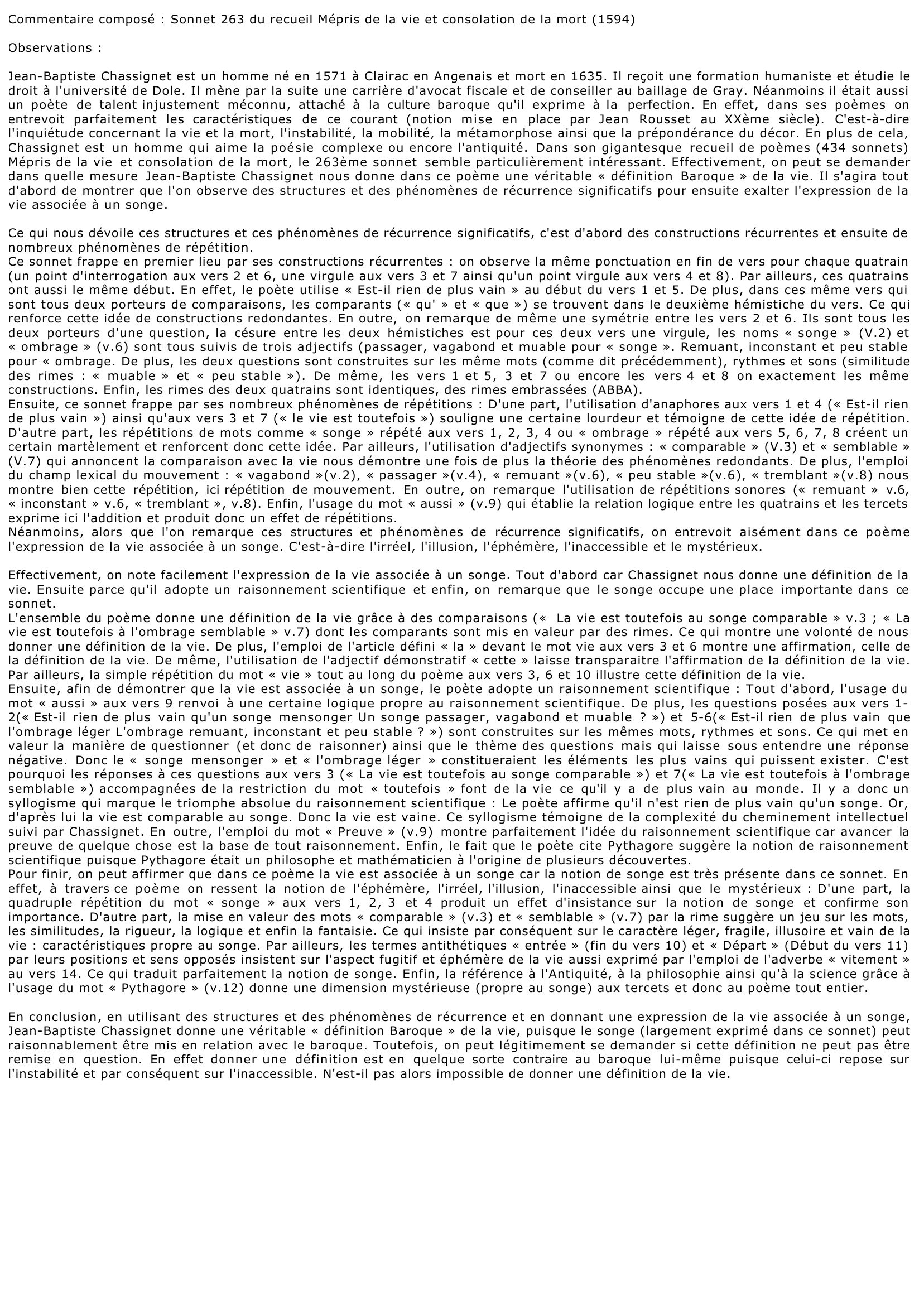 Prévisualisation du document MÉPRIS DE LA VIE ET CONSOLATION CONTRE LA MORT (Le) de Jean-Baptiste Chassignet (résumé)