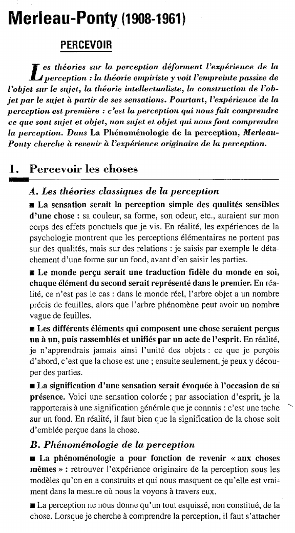 Prévisualisation du document Merleau-Ponty (1908-1961): PERCEVOIR