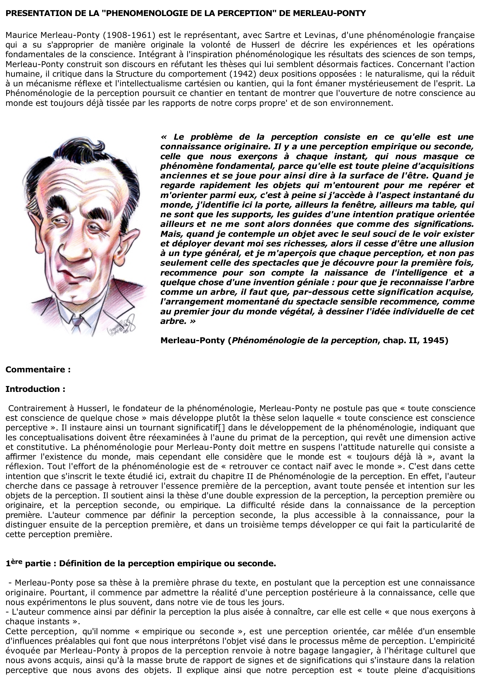 Prévisualisation du document Merleau-Ponty: Perception et Connaissance.