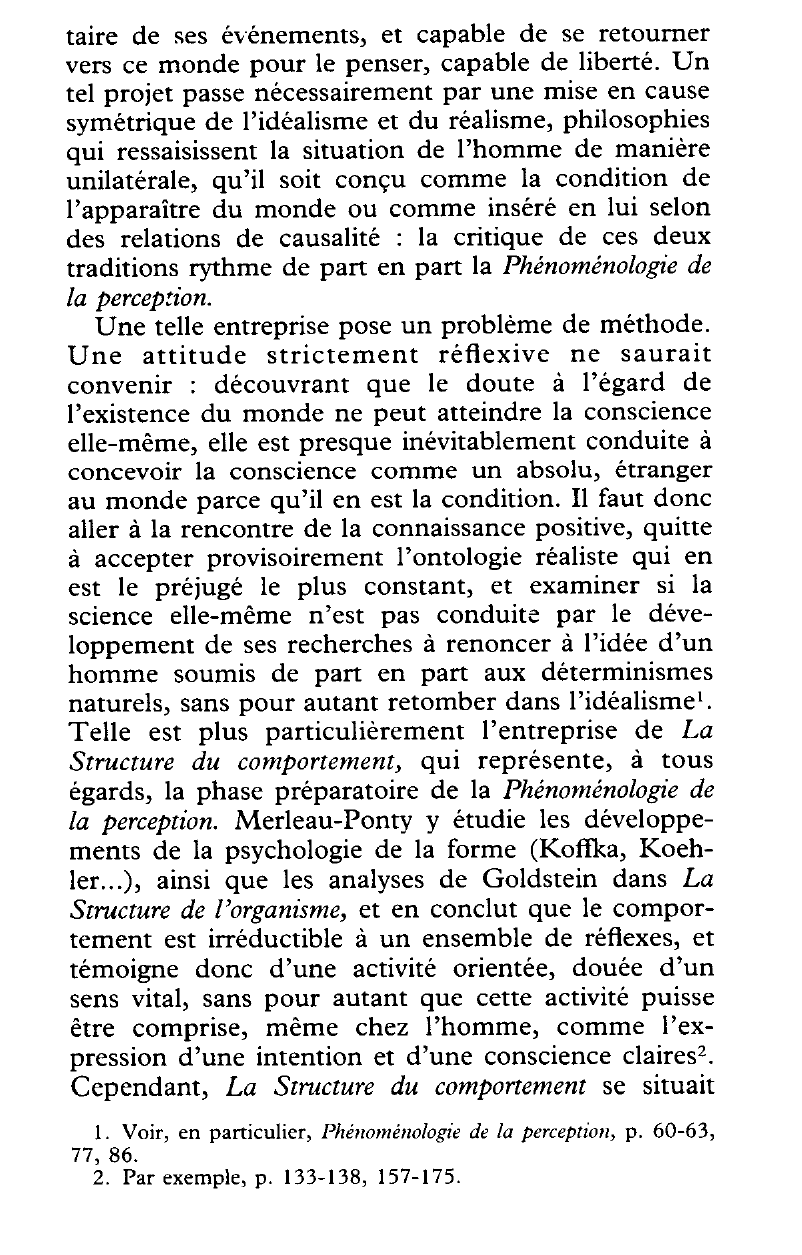 Prévisualisation du document MERLEAU-PONTY : Phénoménologie de la perception - Le Visible et l'Invisible