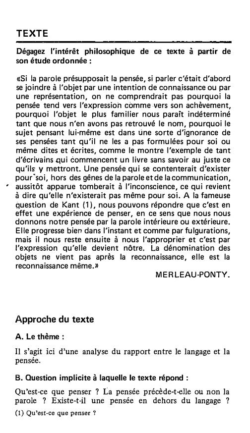 Prévisualisation du document Merleau-Ponty: rapport entre le langage et la pensée.