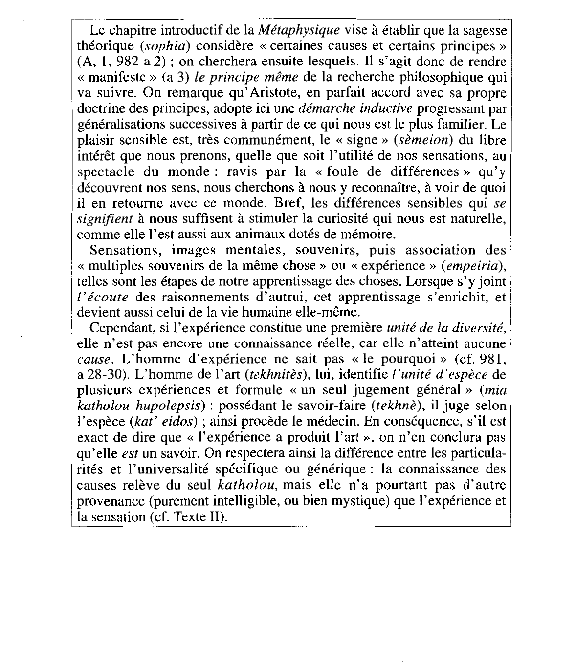 Prévisualisation du document (Métaphysique A, 1, 980 a 21 — 981 a 12) - Aristote