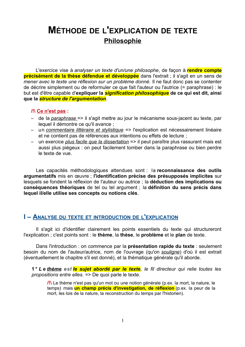 Prévisualisation du document MÉTHODE DE L'EXPLICATION DE TEXTE Philosophie