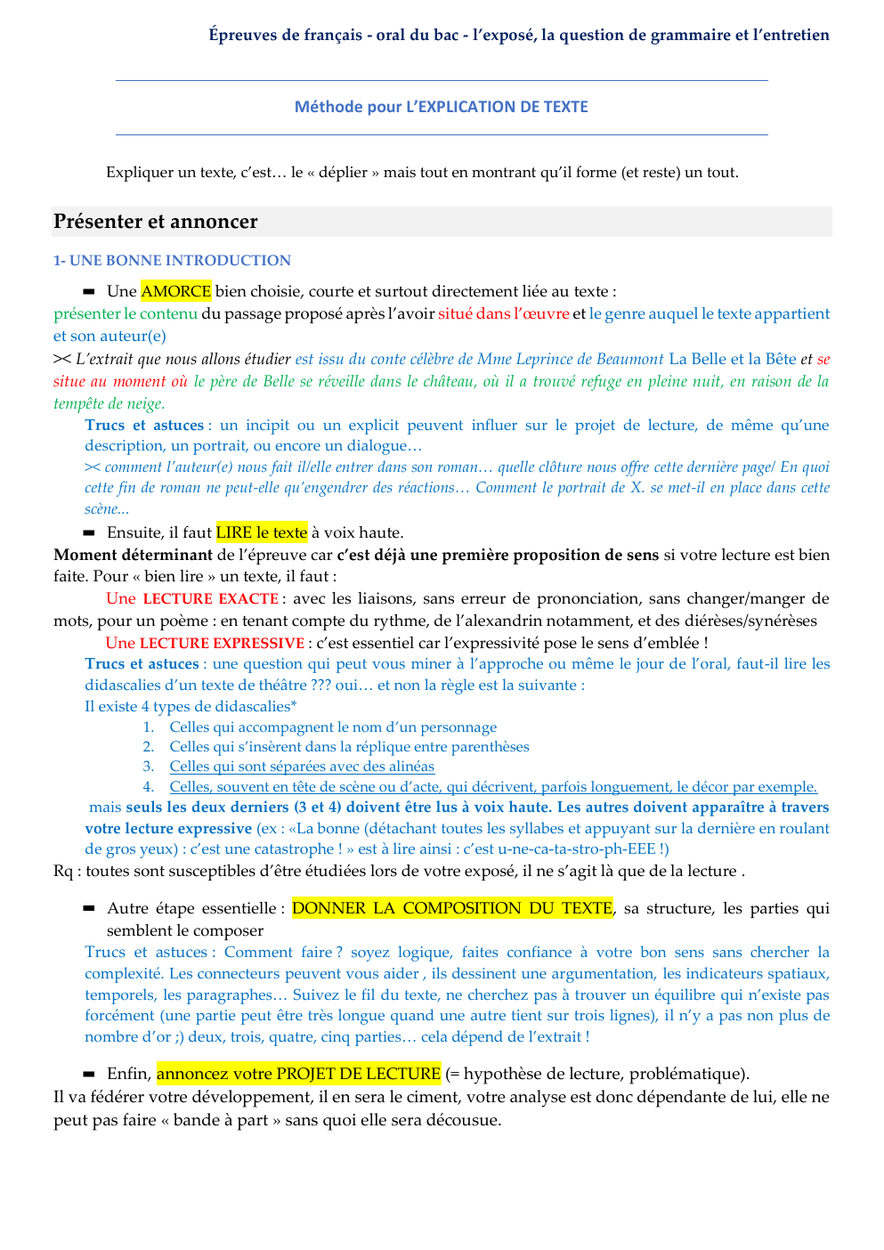 Prévisualisation du document Méthode pour L͛E BAC DE FRANCAIS: l'explication de texte