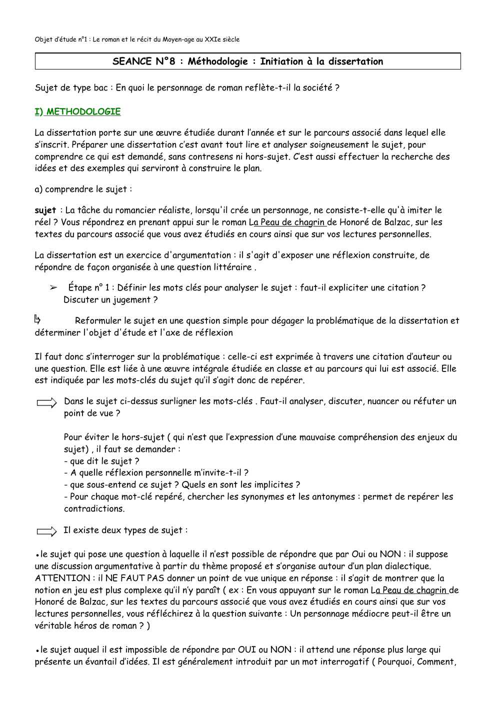 Prévisualisation du document Méthodologie Dissertation Bac de français - Sujet de type bac : En quoi le personnage de roman reflète-t-il la société ?