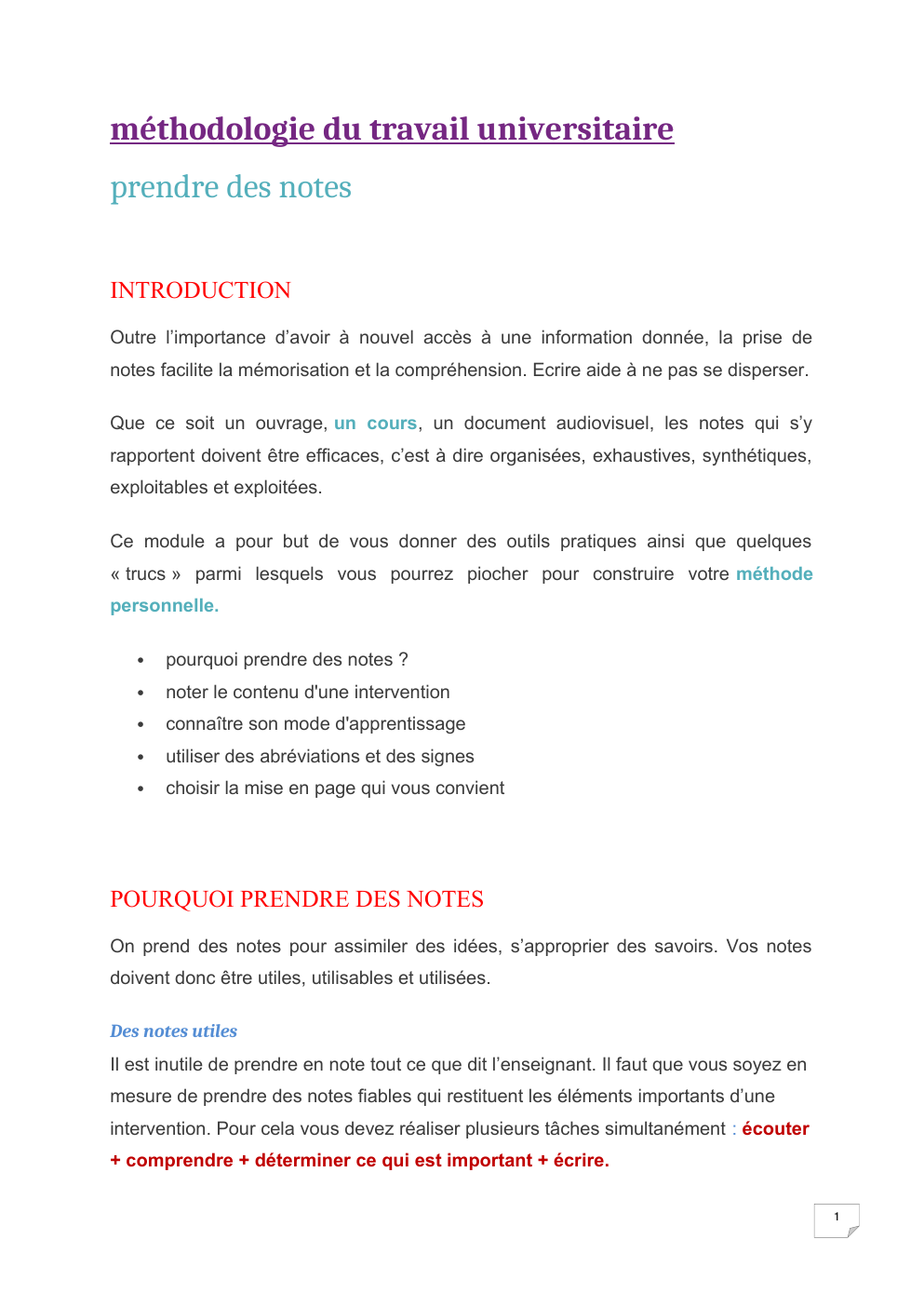 Prévisualisation du document méthodologie du travail universitaire prendre des notes