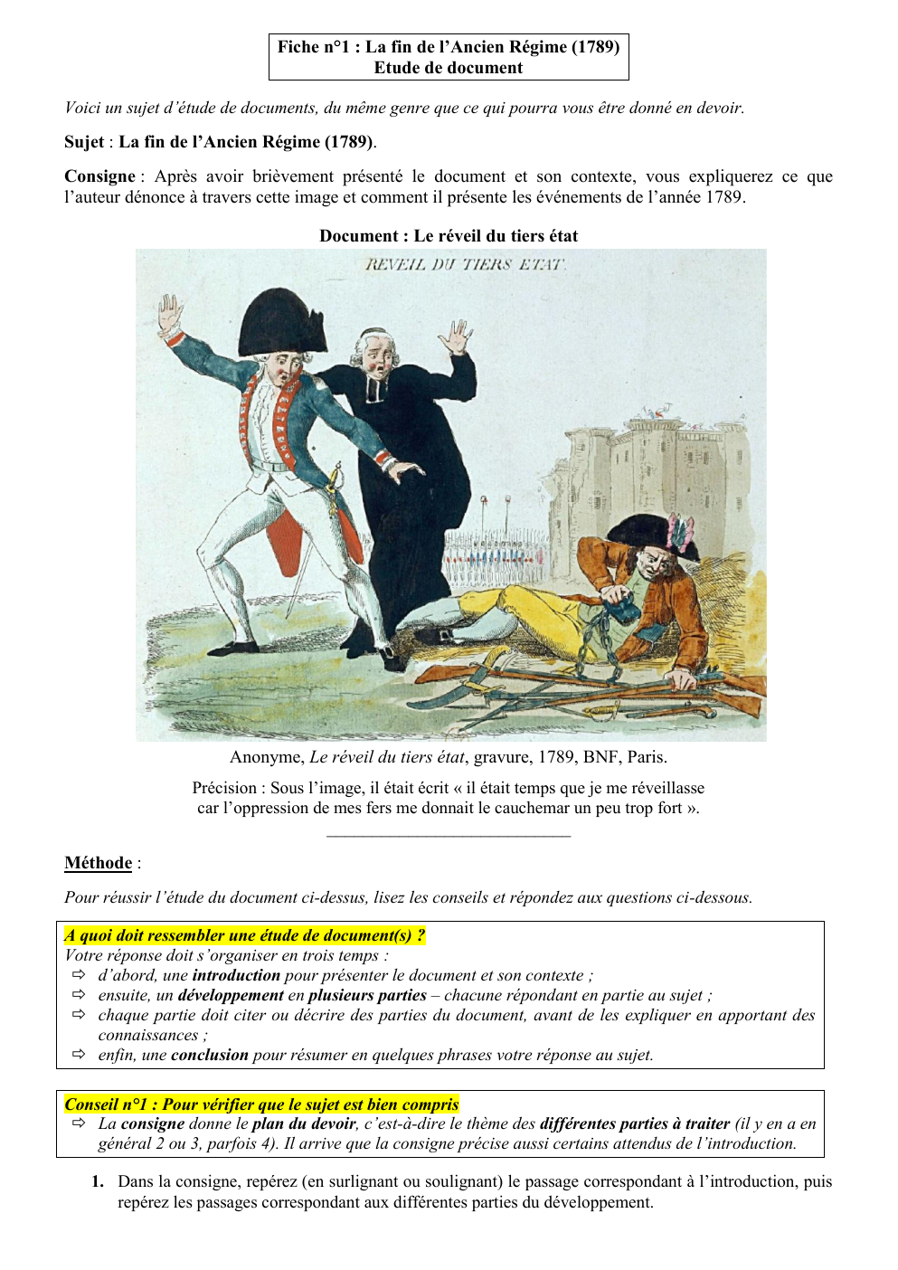 Prévisualisation du document Méthodologie étude de document: : La fin de l’Ancien Régime (1789)