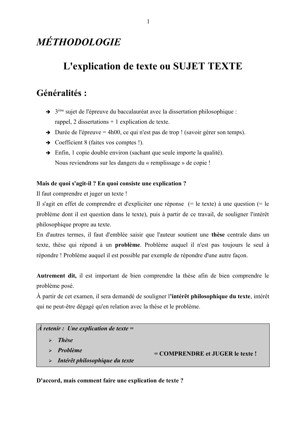 Prévisualisation du document MÉTHODOLOGIE L'explication de texte ou SUJET TEXTE