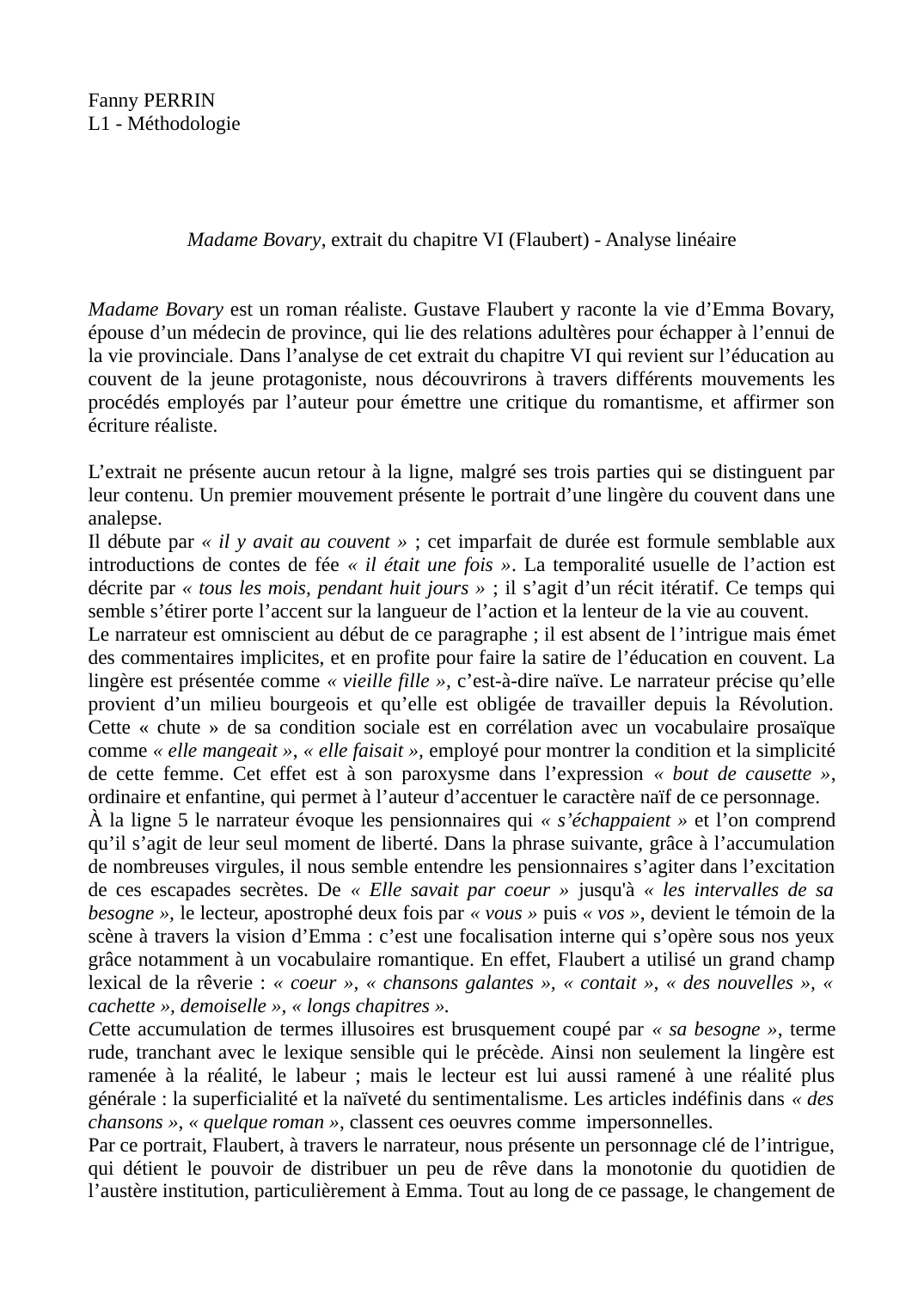 Prévisualisation du document Méthodologie Madame Bovary , extrait du chapitre VI (Flaubert) - Analyse linéaire