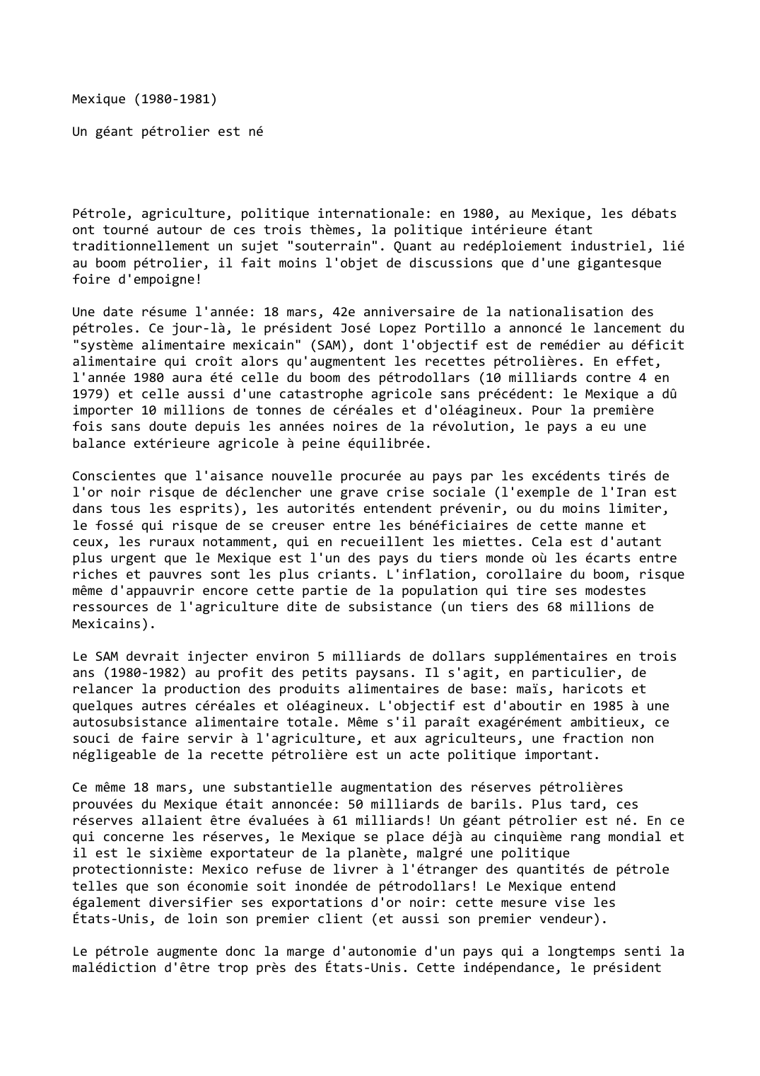 Prévisualisation du document Mexique (1980-1981)

Un géant pétrolier est né
