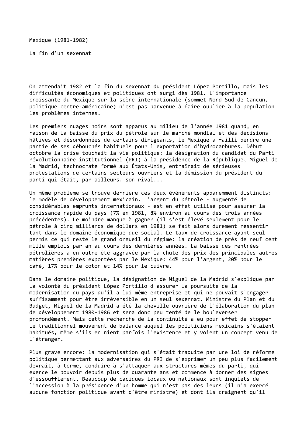 Prévisualisation du document Mexique (1981-1982)

La fin d'un sexennat