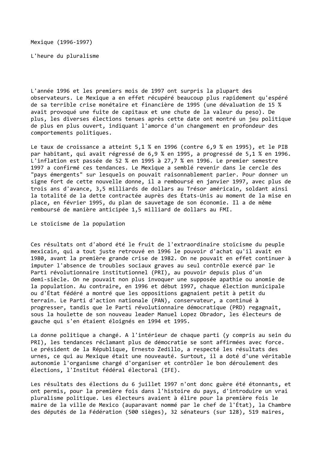 Prévisualisation du document Mexique (1996-1997)

L'heure du pluralisme