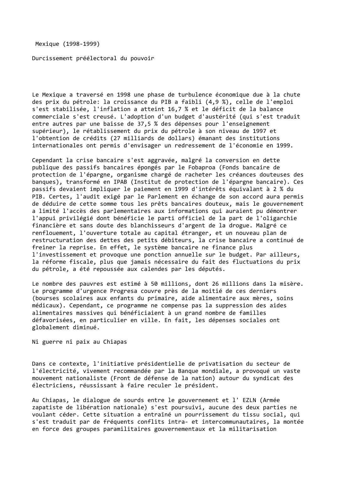 Prévisualisation du document Mexique (1998-1999)

Durcissement préélectoral du pouvoir