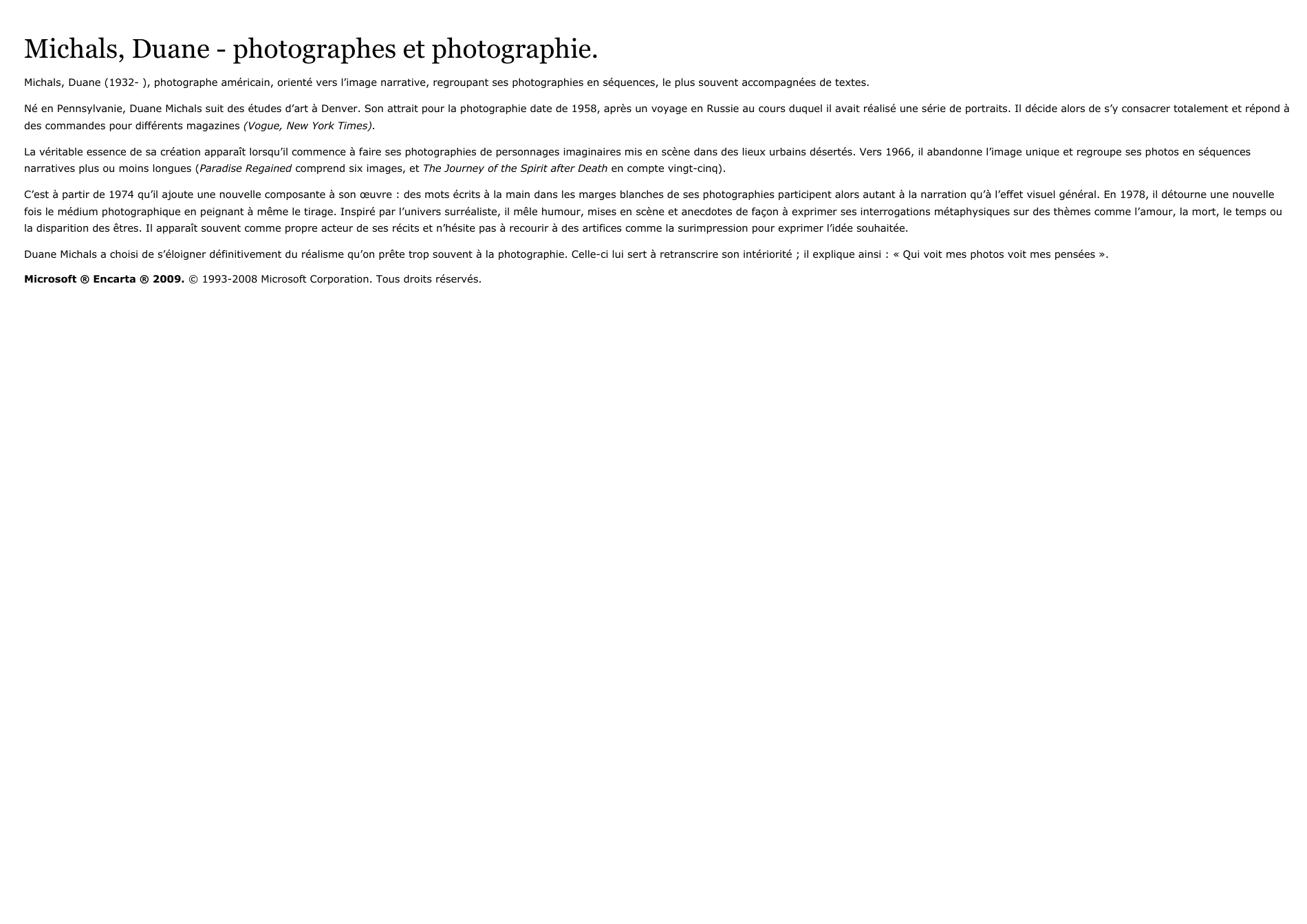 Prévisualisation du document Michals, Duane - photographes et photographie.