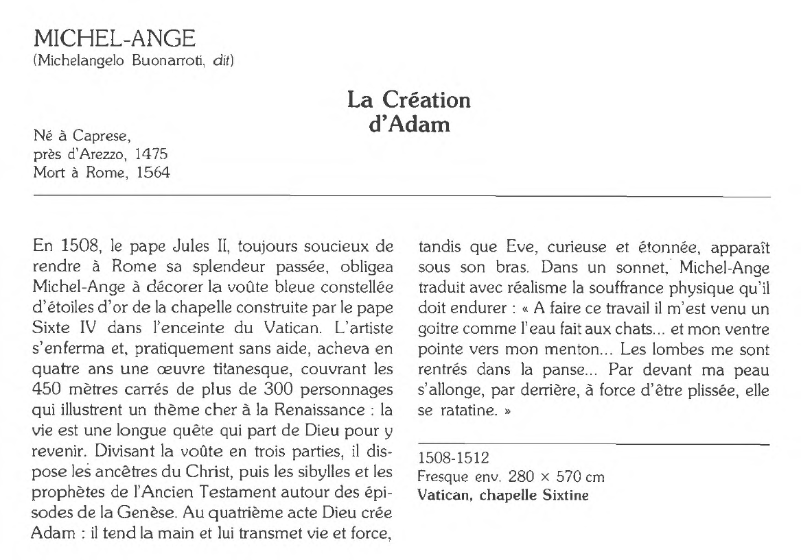 Prévisualisation du document MICHEL-ANGE (Michelangelo Buonarroti, dit): La Création d'Adam