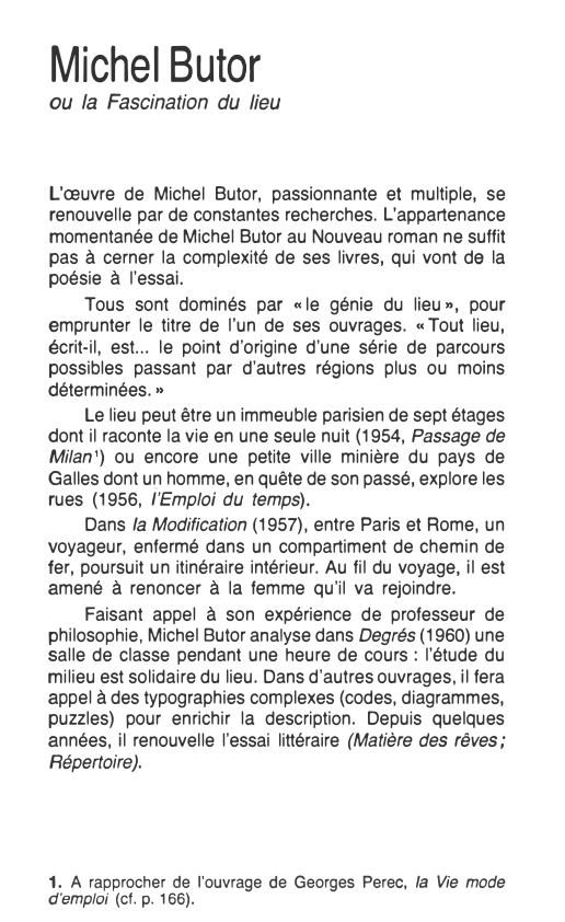 Prévisualisation du document Michel Butor
ou la Fascination du lieu