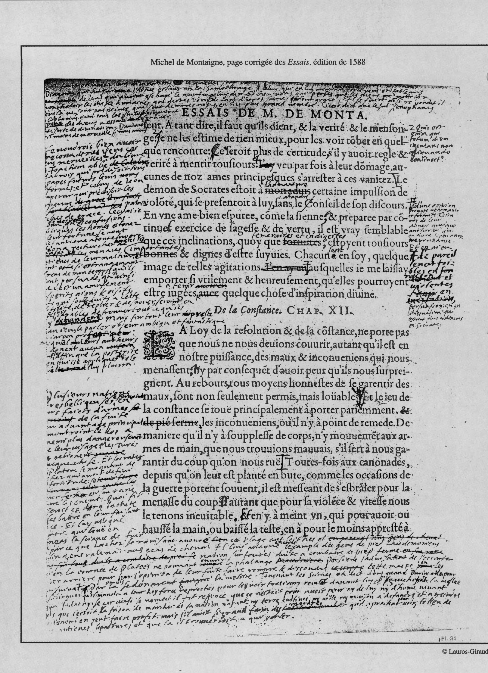 Prévisualisation du document Michel de Montaigne, page corrigée des Essais, édition de 1588 (document)