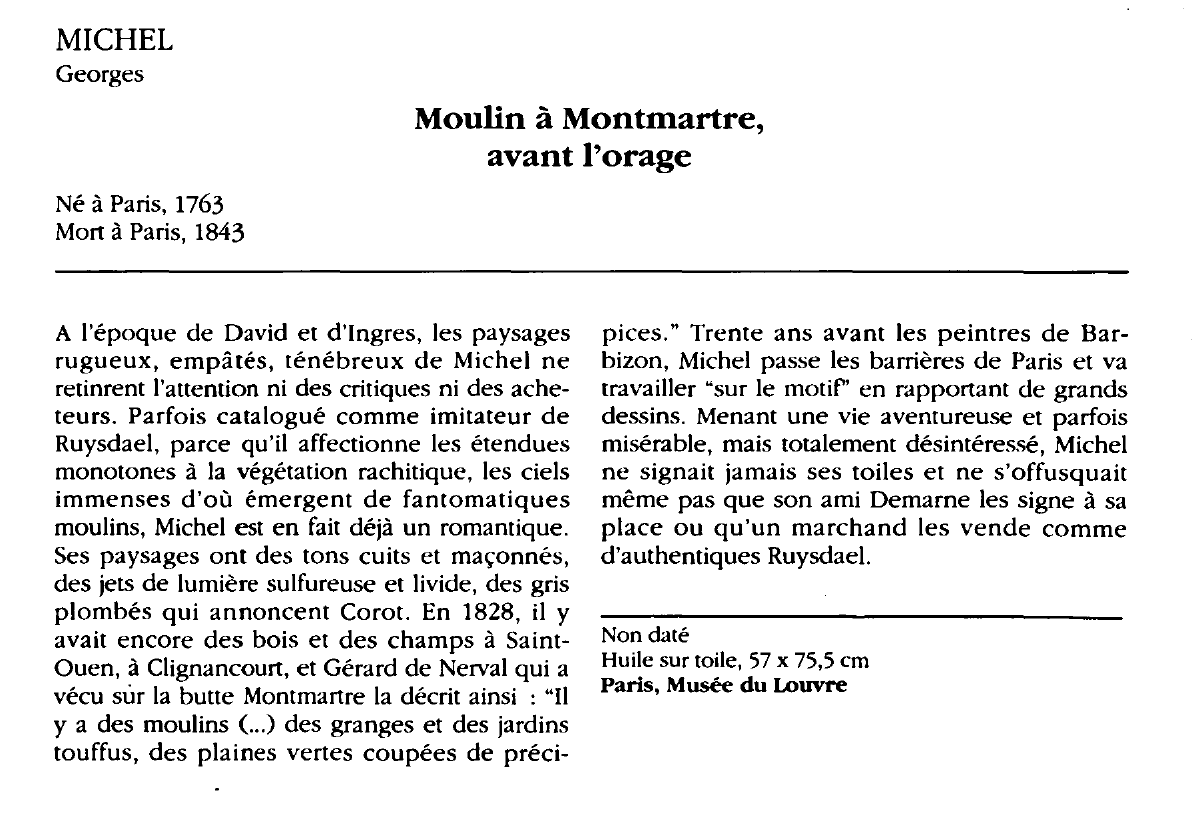 Prévisualisation du document MICHEL Georges : Moulin à Montmartre, avant l'orage