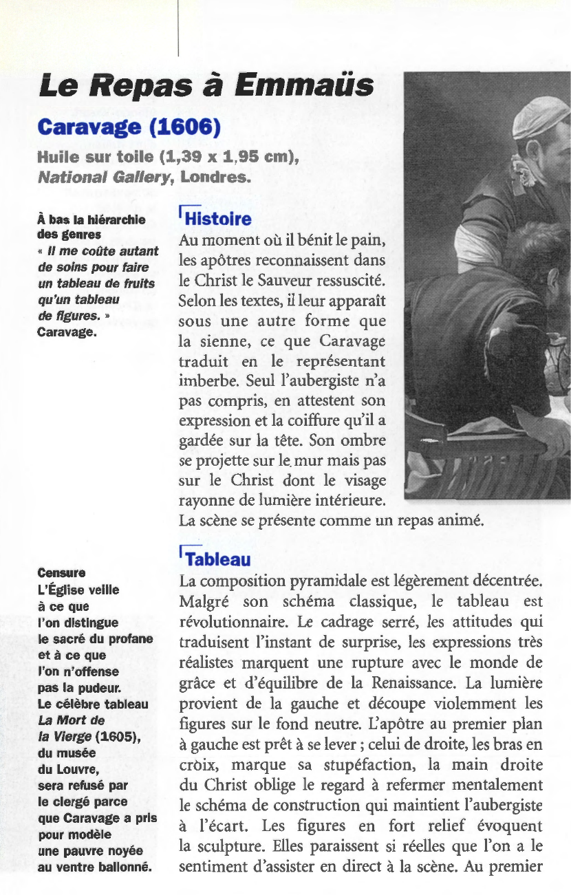 Prévisualisation du document Michelangelo Merisi da Caravaggio (Le Caravage) LE REPAS À EMMAÜS (analyse du tableau)