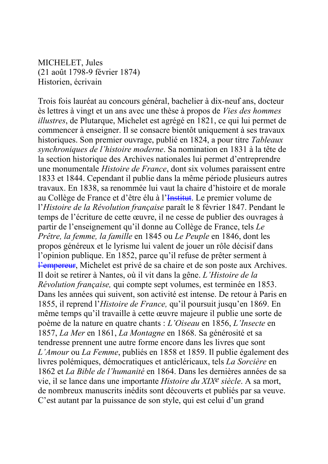 Prévisualisation du document MICHELET, Jules (21 août 1798-9 février 1874) Historien, écrivain