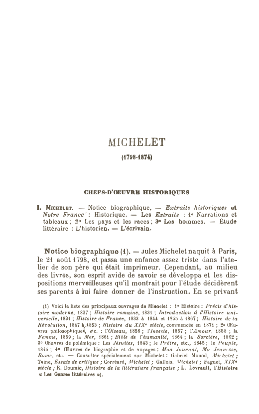 Prévisualisation du document Michelet (l'homme et l'oeuvre)