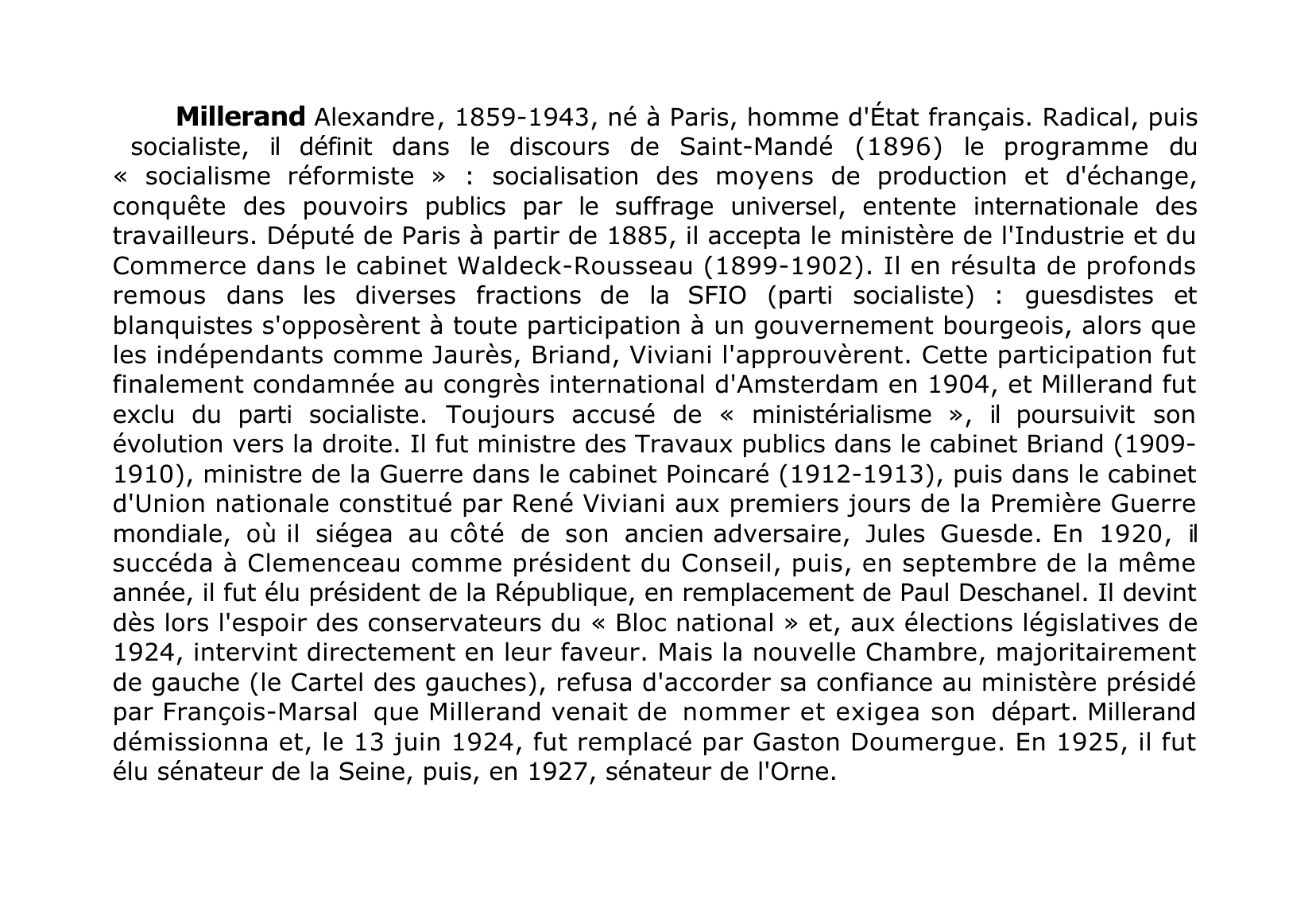 Prévisualisation du document Millerand Alexandre Homme d'Etat français