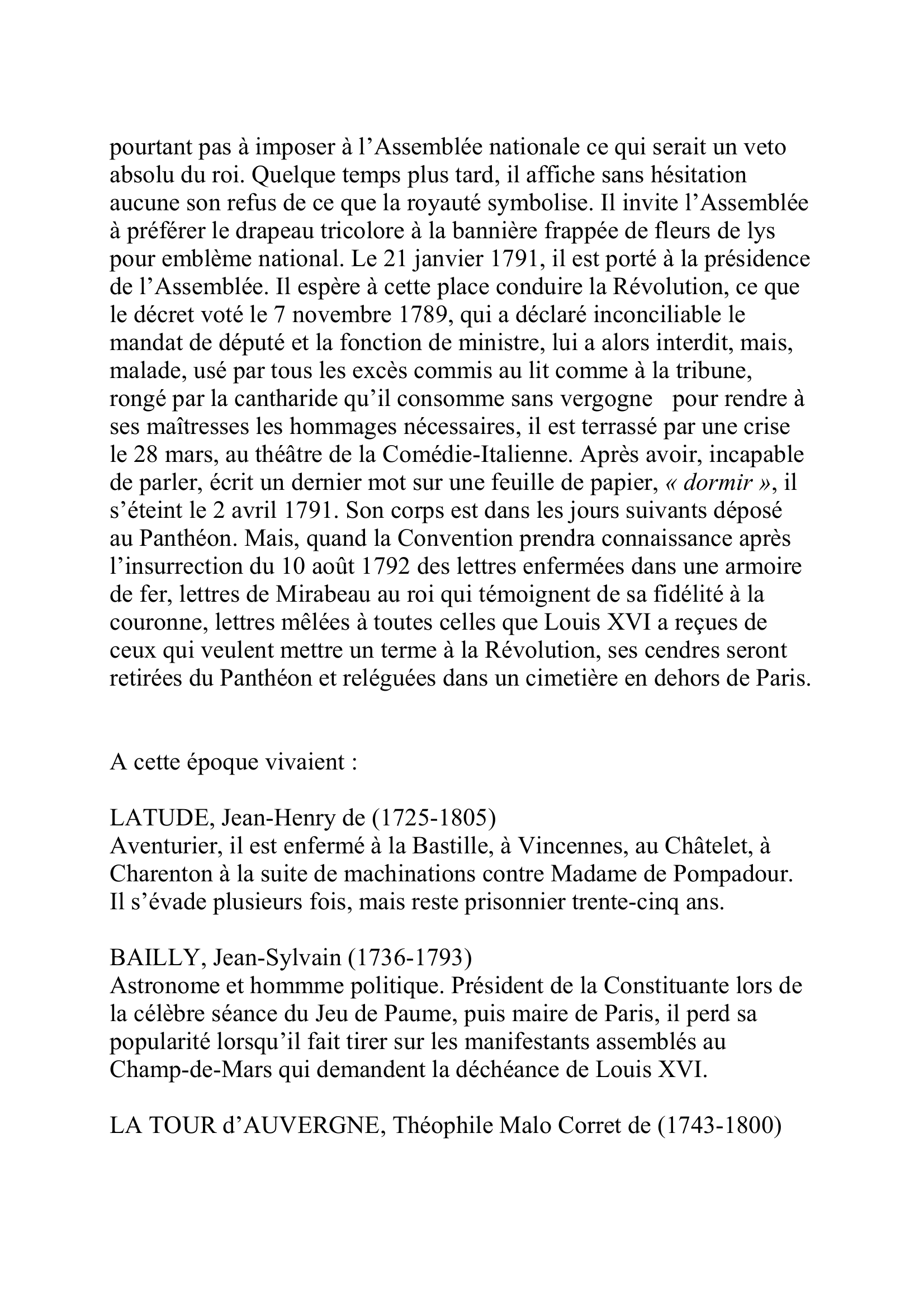 Prévisualisation du document MIRABEAU
Honoré Gabriel Riqueti, comte de
(1749-2 avril 1791)
Homme politique
Son père, Victor Riqueti, économiste, n'aime guère ce fils qui est
aussi laid qu'insolent.