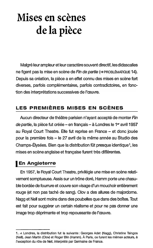 Prévisualisation du document Mises en scènes
de la pièce
Malgré leur ampleur et leur caractère souvent directif, les didascalies
ne figent pas la...