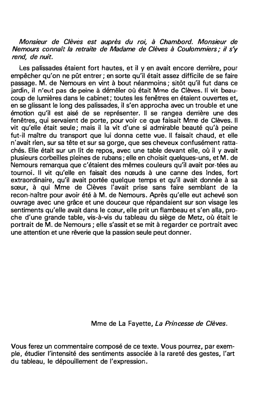 Prévisualisation du document Mme de La Fayette, La Princesse de Clèves. Commentaire