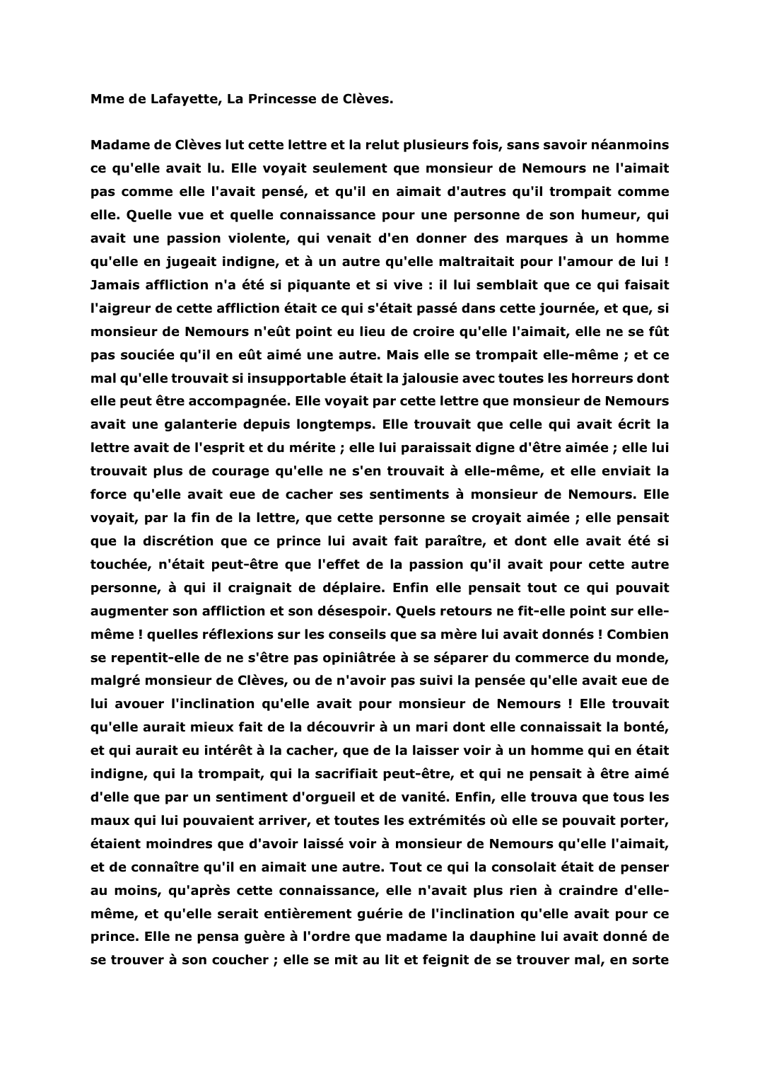 Prévisualisation du document Mme de Lafayette, La Princesse de Clèves. Commentaire