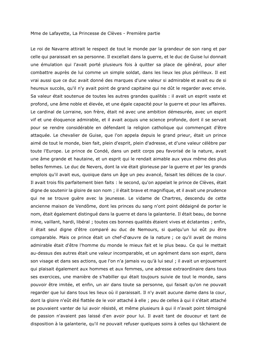 Prévisualisation du document Mme de Lafayette, La Princesse de Clèves - Première partie - commentaire
