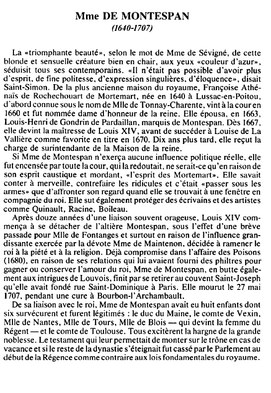 Prévisualisation du document Mme DE MONTESPAN(1640-1707) - BIOGRAPHIE.