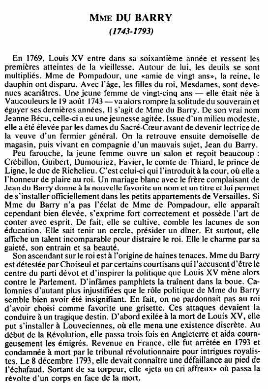 Prévisualisation du document MME DU BARRY( 1743-1793) - BIOGRAPHIE.