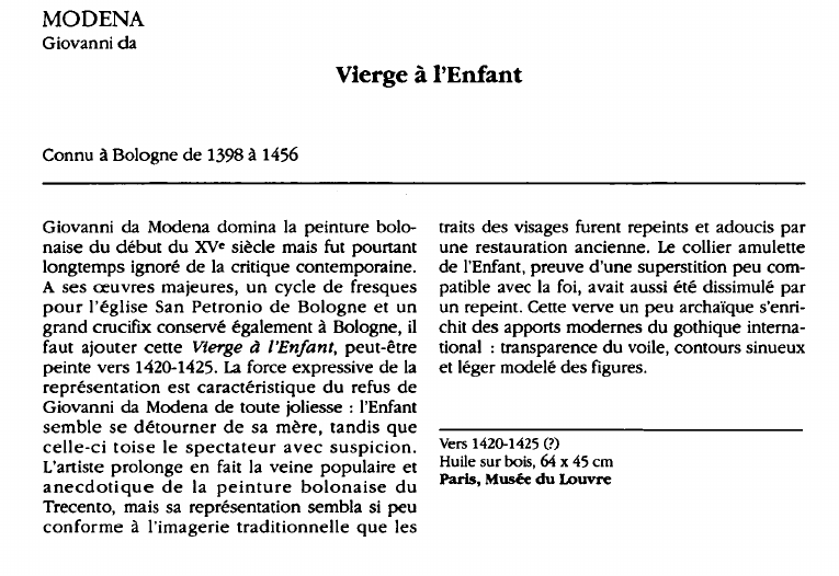 Prévisualisation du document MODENAGiovanni da:Vierge à l'Enfant (analyse du tableau).