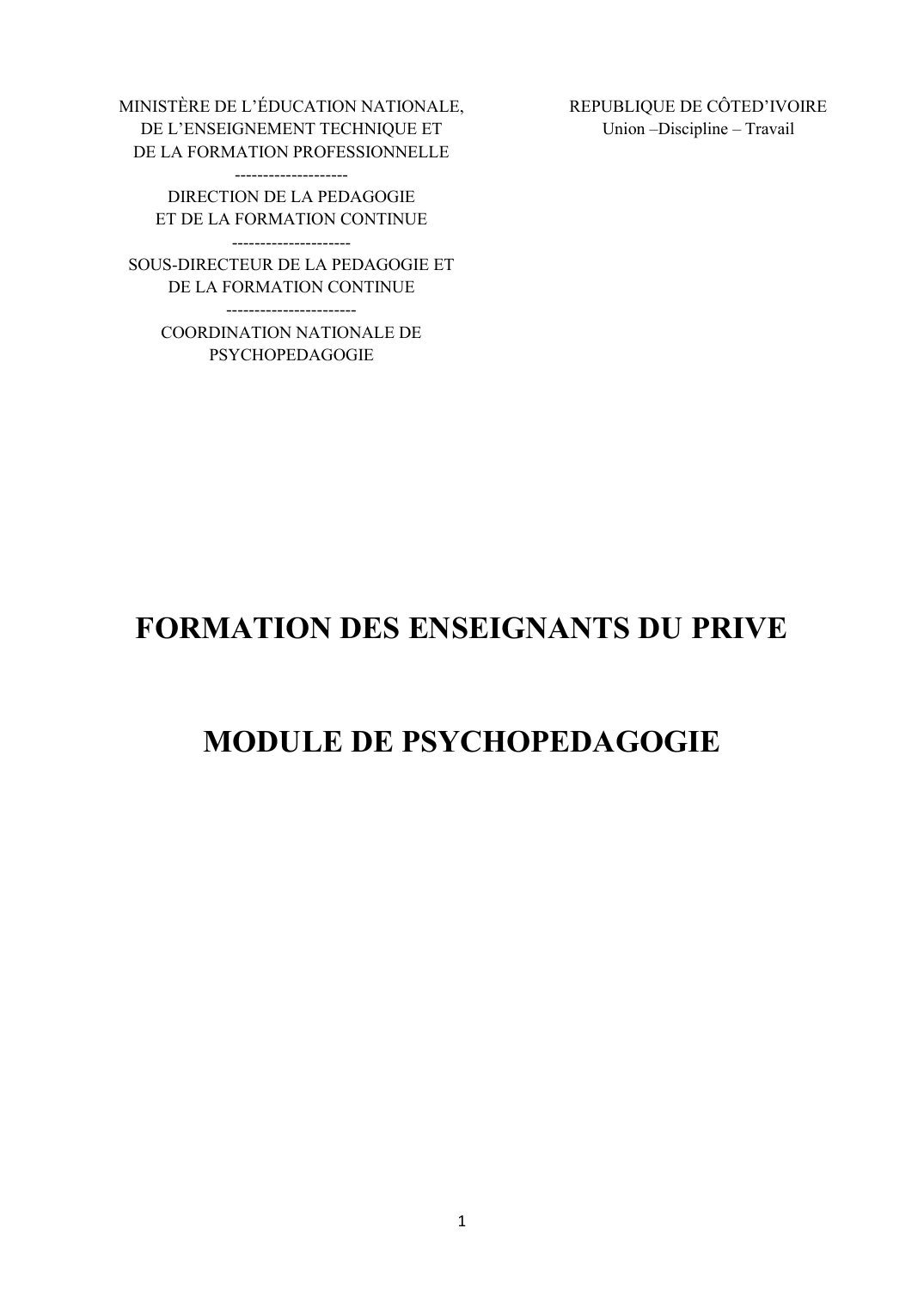 Prévisualisation du document MODULE DE PSYCHOPEDAGOGIE