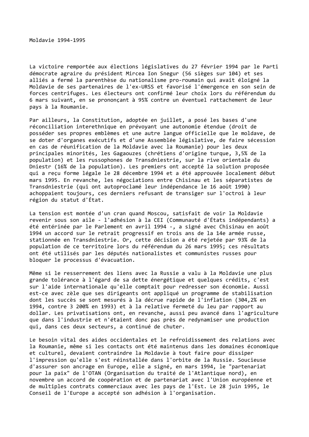 Prévisualisation du document Moldavie: 1994-1995