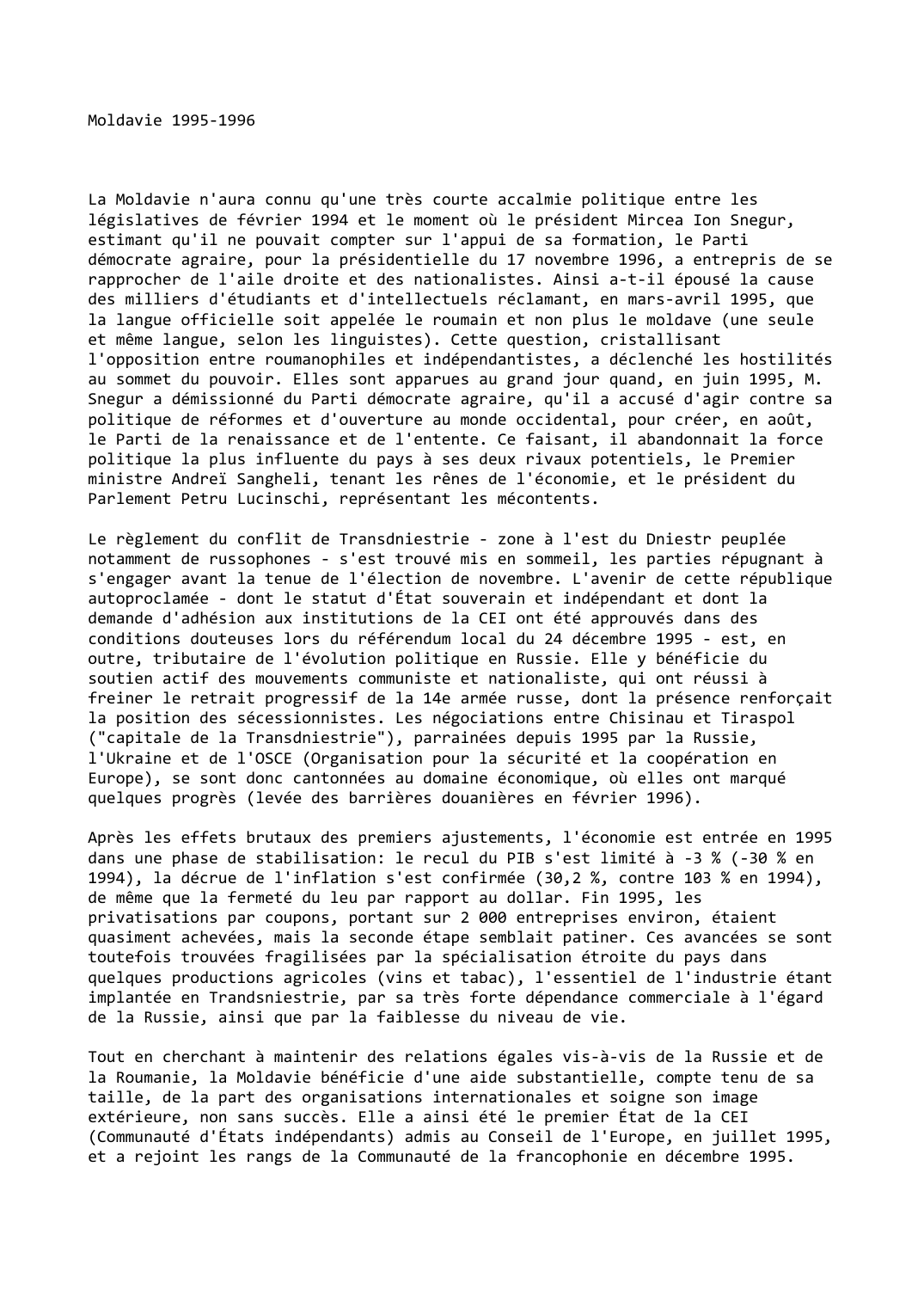 Prévisualisation du document Moldavie: 1995-1996