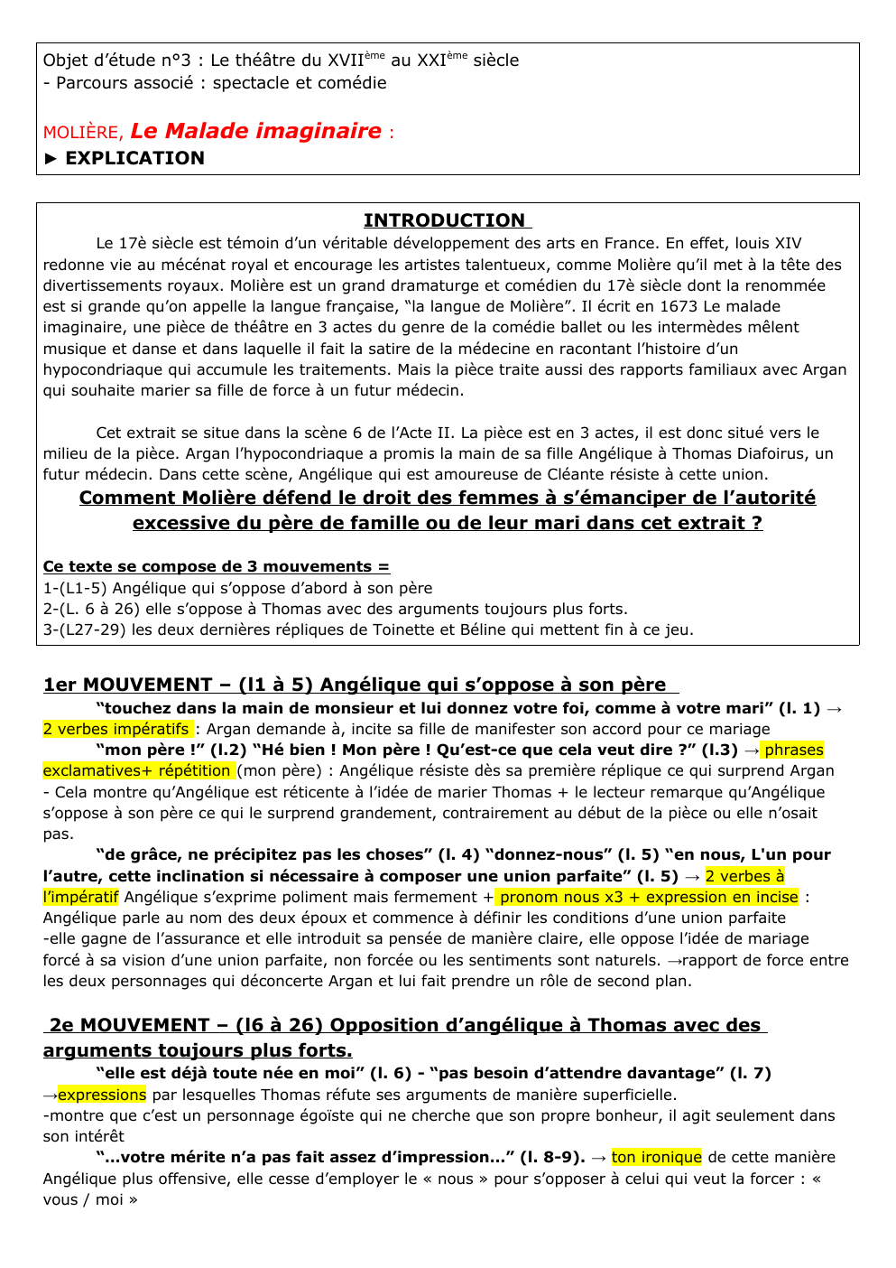 Prévisualisation du document MOLIERE LE MALADE Acte II sc. 6 EXTRAIT EXPLI FICHE